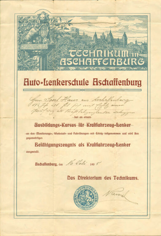 Autolenkerschule-ZeugnisJosefHaus-1905-SSAA-SU25