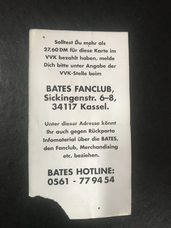 Eintrittskarte The Bates Kulturhalle Schaafheim 21.07.1997