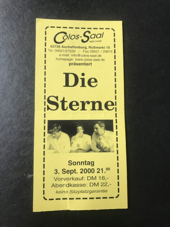 Eintrittskarte Die Sterne im Colos-Saal am 3.9.2000