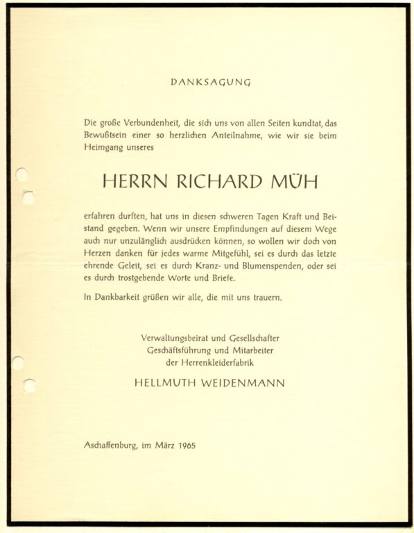 Kleiderfabrikant der Kleiderfabrik Weidenmann verstorben